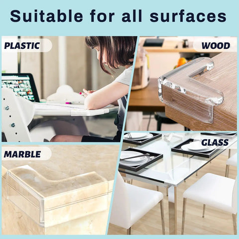Premium Clear Silicone Corner Protectors And Table Edge Guards For Kiddos and Heavy Duty Furniture Bumpers on diverse surfaces.