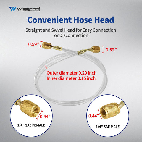 Wisscool 1/4 in refrigerant charging hoses, clear, 60 in, set of 3 with SAE female and male fittings