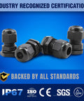 Tough as Nails PG Cable Glands Kit With KableLock Tech For PG7 To PG19 Black Nylon Cord Grip Strain Relief IP68 Waterproof