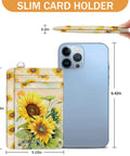 Sunflower RFID Card Holder Slim Wallet For Women Front Pocket Card Case With ID Window Dope PU Leather Organizer Travel Friendly Tiny Card Holder Cute Gift Idea For Girls next to phone for size comparison