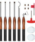 Carbide Wood Lathe Tool Set With Bowl Sander Six Piece 18 Inch Pro Lathe Tools in wooden box including ergonomic handles