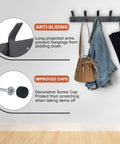 Heavy Duty Wall Mount Coat Rack With Five Hooks Per Unit Sturdy Metal Rail For Coats Hats Towels Purses Robes Black 2 Pack Double Hook Backplate Easy Hang Ideal Entryway Organizer installed with hanging items and features highlighted.