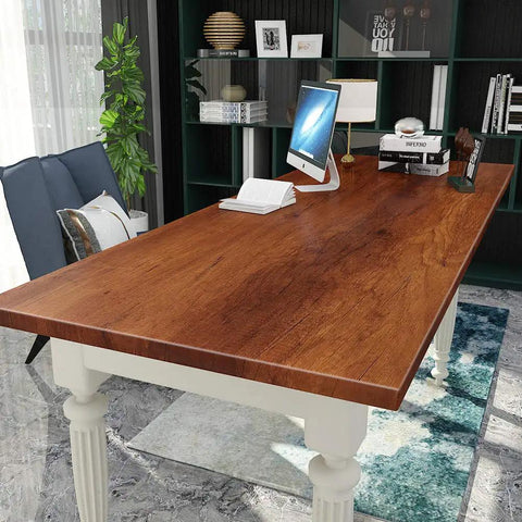 Walnut Wood Grain Contact Paper Peel And Stick Self Adhesive Vinyl Wrap for Cabinets and Countertops on a large desk