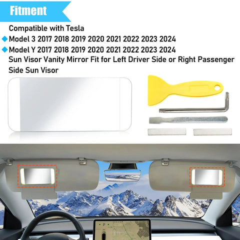 Tesla Model 3 And Model Y Sun Visor Mirror Glass Replacement Plug And Play Install Left Driver or Right Passenger Side