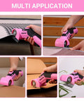 Total Game Changer Cordless Electric Box Cutter Rechargeable Power Scissors Dead Lightweight Cardboard Knife With Secure Safety Guard And Two Razor Blades Smooth Type C Charging For Tough Packing Jobs Pink in use on various materials.