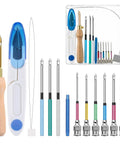 Dope Punch Needle Kit With Adjustable Wooden Handle, Three Needle Sizes, Includes Storage Box, Threaders, Scissors, Big Eye Needles.