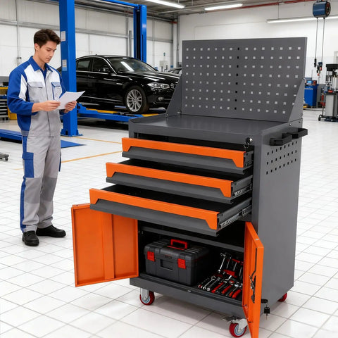 Rolling Tool Cart With Drawers Tool Box Organizer For Auto Repair And Workshop Use Built From Thick Steel With Rust Resistant Finish Includes Top Tray And Interior Liners For Scratch Protection Great For Garage And Warehouse