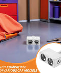 2 Pcs Premium Sonic Badass Car Audio Wire Reducer Dual Amp Input Adapter Aluminum Alloy on a surface with tools nearby.