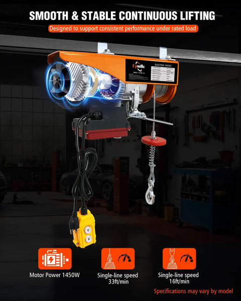 Heavy Duty Electric Hoist With Remote Control 1760 Lb Winch Portable Lifting Cable Hoist With digital display and remote