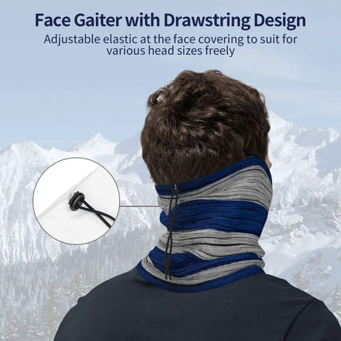 Unisex Microfiber Neck Warmer Face Mask For Cold Weather Outdoors Bandana Style Gaiter with drawstring design in use