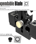 Heavy Duty Adjustable Wood Dowel Maker Jig Kit With Dual Aluminum Blades For Electric Drills, Expendable blade detail with black alloy components.