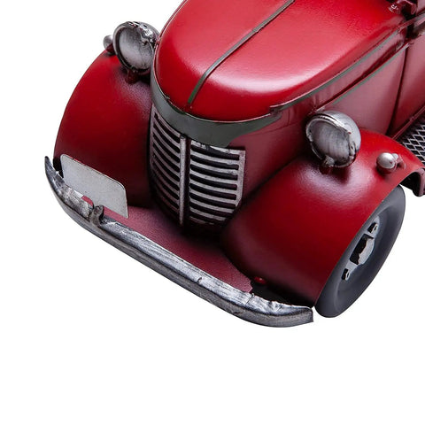 Front view of Iron Classic Red 12 Inch Pickup Truck Figurine For Home Decor, Desktop Car Display with vintage details.
