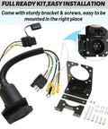 No Sweat Four Pin To Seven Pin RV Trailer Wiring Adapter With Dual Output Flat Harness and Brake Wire Circuit for Stress Free Towing Rig Setup with bracket and screws.