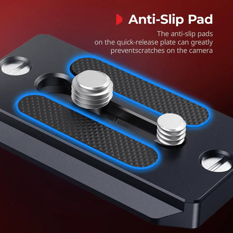 Quick Release Plate For Arca Swiss Standard With Quarter And Eighths Inch Screws Smooth Swap Quick Change Base showing anti-slip pad detail.