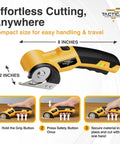 Beast Cordless Scissors For Cardboard And Box Cutting Power Cutter with safety instructions and dimensions displayed