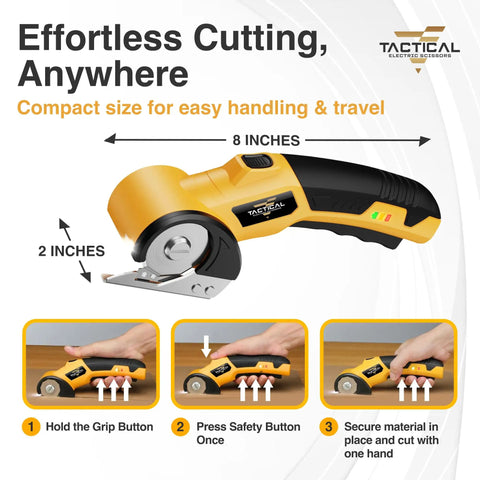 Beast Cordless Scissors For Cardboard And Box Cutting Power Cutter with safety instructions and dimensions displayed