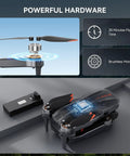 Foldable Brushless Drone With 2K HD Camera next to battery, showcasing powerful hardware features, 20 min flight, brushless motor.