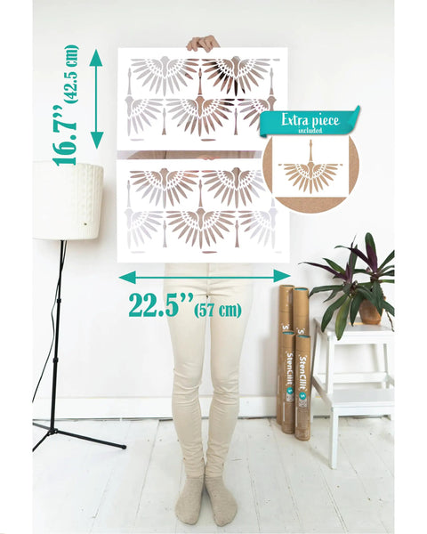 Art Deco Cranes Wall Stencils 2 Pack Large 16.7 By 22.5 Inch Boho Pattern For Painting Walls Modern Home Decor DIY Wallpaper Alternative