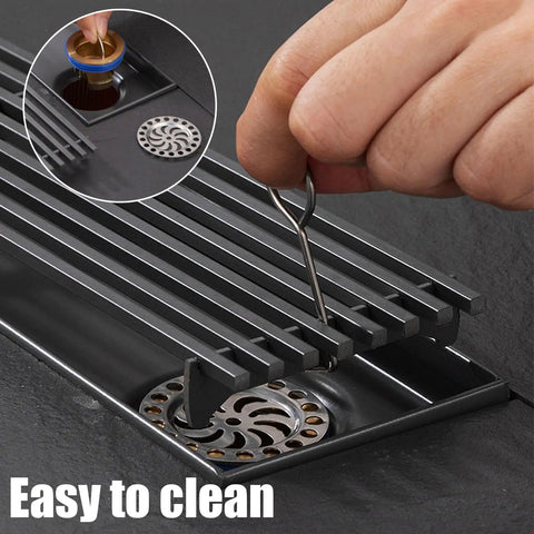 Built Different Linear Shower Drain Crafted From Heavy Duty 304 Stainless Steel With A Slick Rectangular Grate, easy to clean.