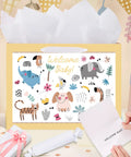 14.5 Inch Unisex Baby Gift Bag Set With Tissue Paper And Greeting Card For Baby Shower And Birthday Parties Cute Animal Design