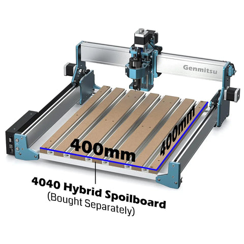 Heavy Duty Dope Hybrid Spoilboard Table For 4040 Reno CNC Router With Aluminum And MDF Expands Work Area To 600 MM X 400 MM Easy Two Step Install Stable Milling Surface, shown installed on CNC router.