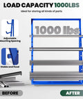 Heavy Duty Alloy Steel Lumber And Pipe Storage Rack Built Tough For Garage Life With Rock Solid 1000 Pound Capacity and adjustable mounting spacing.