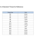 Pitch of Standard Thread for Reference: M3 to M22 sizes and their respective pitch measurements displayed in tabular format.