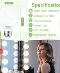 Globe LED Light Bulbs 4000K Daylight for Vanity and Bathroom, E26 Base, 5W, 500 Lumens, with woman applying makeup