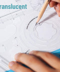 Close-up of Knockout Two Piece Landscape And Yard Design Template Set showing translucent drafting stencil with tree shapes.