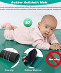 Baby lying on Pro Grade Anti Static Rubber Soldering Mat Roll High Temp Resistant Work Surface For Circuit Repair On PC Phone Tablet 3.9 Ft Wide By 13.1 Ft Long 3 mm Thick Customizable Layout Easy Clean ESD Safe Mat.