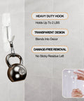 Clear Wire Wall Hooks With Removable Adhesive Strips No Damage Hacks For Ultimate Organization Holds Up To 2 Pounds Each on tiled wall.