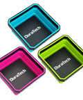 Magnetic Foldable Parts Tray Set, 3 Pack Collapsible Silicone Tool Trays in blue, purple, green with double-sided magnetic base