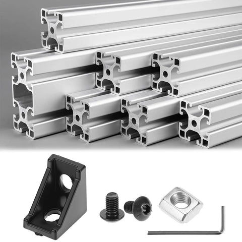 Black Aluminum Extrusion Profile Connector Kit For 20S 2020 Series with corner brackets, T slot nuts, M5 screws, and wrench