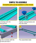 Knockout Router Sled For Dedicated Woodworkers 64 Inch Wide Slab Guide Jig assembly steps showing aluminum frame and locking mechanism.