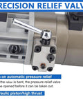 Close-up of precision relief valve on Heavy Duty Electric Hydraulic Rebar Bender And Straightener Machine for construction.