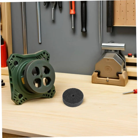 Heavy Duty Nylon Polishing Wheels Set With 10mm Hole, Perfect For Metal Grinding Buffing And Polish Tasks Including Stone And Marble Surfaces Tough Wear Resistance For Long Lasting Smooth Results on workbench with tools