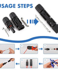 Assembly steps for 16 Piece Solar Panel Connector Kit IP67 Waterproof 1000V 30A Male And Female Connectors Eight Pairs With Two Spanners