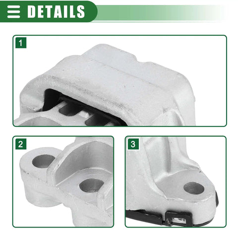 Heavy Duty Engine Motor Mount Straight Bolt On Replacement For Buick Encore 2013 To 2022 And Chevy Trax 2015 To 2022 Solid Rubber Steel Vibration Dampener close-up detail view showing mounting holes and steel build.