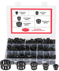 305 Piece Black Nylon Cable Snap Grommets Set Round Locking Bushing Protectors shown in storage case