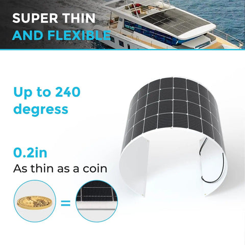 Flexible 200W 12V Solar Panel For Boats RVs Campers And Rigs High Efficiency 22 Percent Lightweight 240 Degree Bend Curved Surfaces