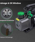Heavy Duty One Third Hp Hvac Vacuum Pump And Four Way Ac Manifold Gauge Kit With Digital Leak Detector For R134a R410a Auto Ac Service showing the transparent oil window and drainage.