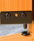 Heavy Duty Cabinet Pivot Hinges Concealed Hidden Door Hardware Smooth Swing Wooden Furniture Mount Built Tough Industrial Grade close-up of steel hinge with screws and caps.