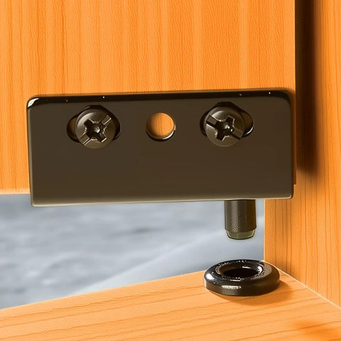 Heavy Duty Cabinet Pivot Hinges Concealed Hidden Door Hardware Smooth Swing Wooden Furniture Mount Built Tough Industrial Grade close-up of steel hinge with screws and caps.