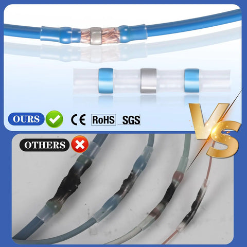 100 Pack Blue Waterproof Solder Seal Wire Connectors 16-14 AWG, Heat Shrink Butt Connectors vs other connectors comparison
