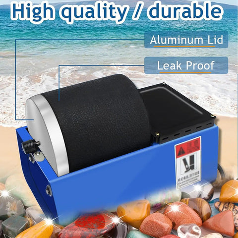 Electric Rock Tumbler Kit With Leakproof Rubber Barrel and Aluminum Lid for Polishing Crystals Stone Glass Metal