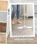 Person using Straight Up Slick Hardwood Floor Polish In A Compact 27 Oz Bottle on a sealed hardwood floor.