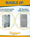 Pro Grade 4x2 Inch Utility Electrical Box And Cover Pack With Ten 1/2 Inch Knockouts, Drawn Construction, galvanized steel