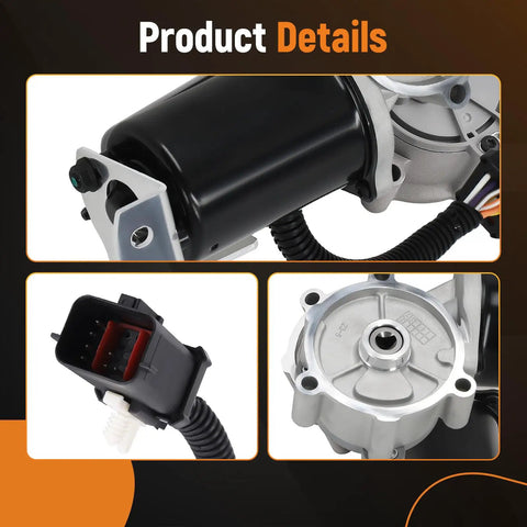 Transfer Case Shift Motor 600-802 For 4WD Drop-In Replacement Fits Ford Expedition 1997-2002, F-150 1996-2003, F-150 Heritage 2004, F-250 1996-1999, F-250 HD 1997, Lobo 2001-2003, Lincoln Navigator 1999-2002. black metal housing and connector close-up
