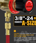 Close-up view of Oxygen And Acetylene Regulator Set With 3/8-24 Type A Outlet Pro Grade Inlets CGA540 For Oxygen And CGA200