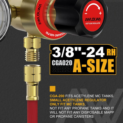 Close-up view of Oxygen And Acetylene Regulator Set With 3/8-24 Type A Outlet Pro Grade Inlets CGA540 For Oxygen And CGA200